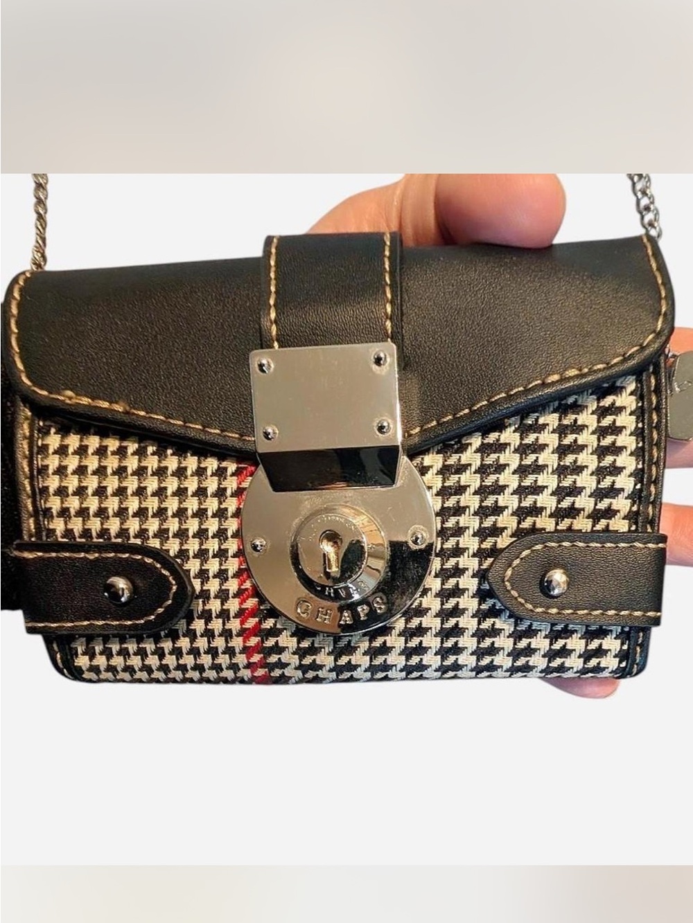 Vintage Chaps Black & Houndstooth Mini Crossbody with Red Accent